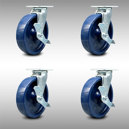 Service Caster 8 Inch SS Solid Poly Swivel Caster Set with Ball Bearings and Brakes SCC SCC-SS30S820-SPUB-TLB-4